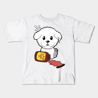 Funny furry dog Spills BBQ Sauce Kids T-Shirt